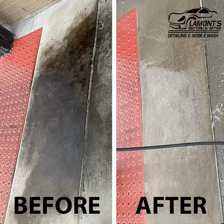 Side walk pressure washing before and after picture